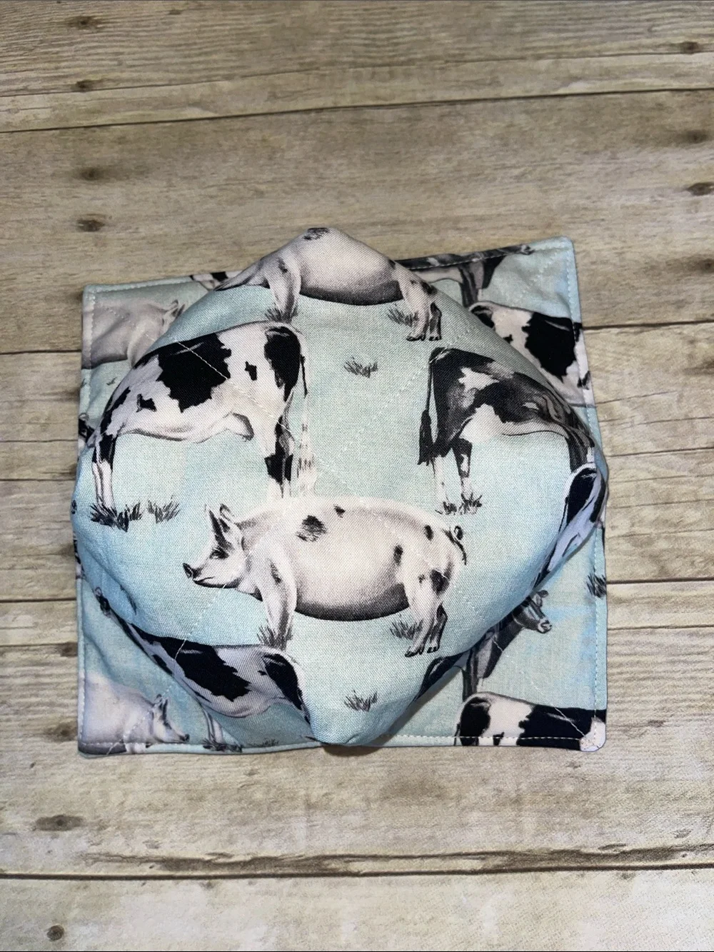 Microwave Bowl Cozy Farm/Cows/Pigs Reversible